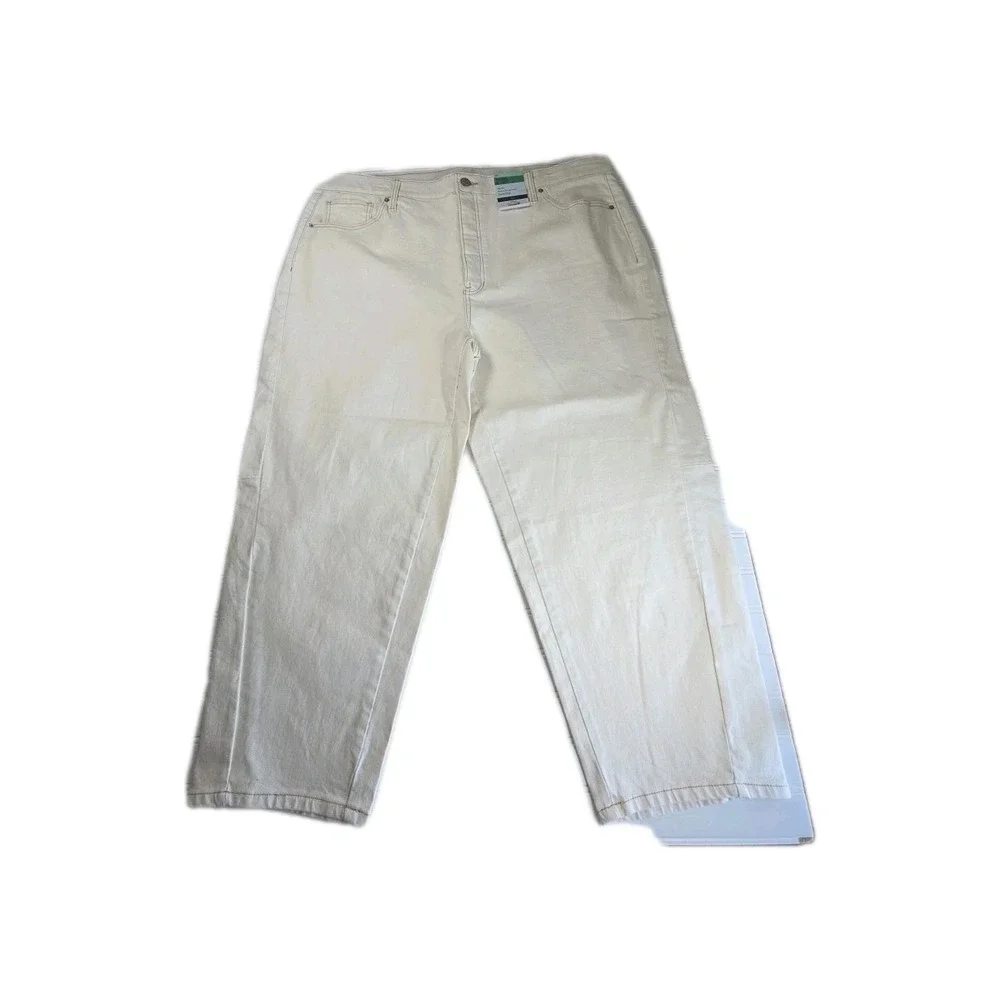 Terra & Sky Jeans Women 24W PLUS  White Barrel Leg Tummy Control Pants NWT